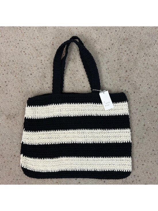 a new day Handbags - NEW A New Day Hand Crafted Woven Tote Bag Black & Ivory Crochet